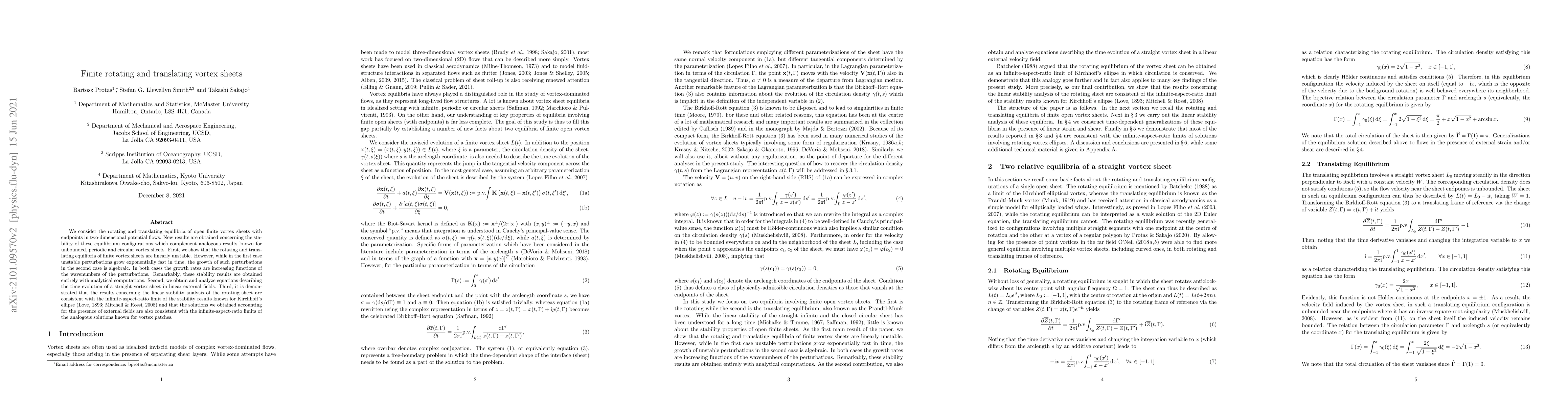 Thumbnail for Finite rotating and translating vortex sheets