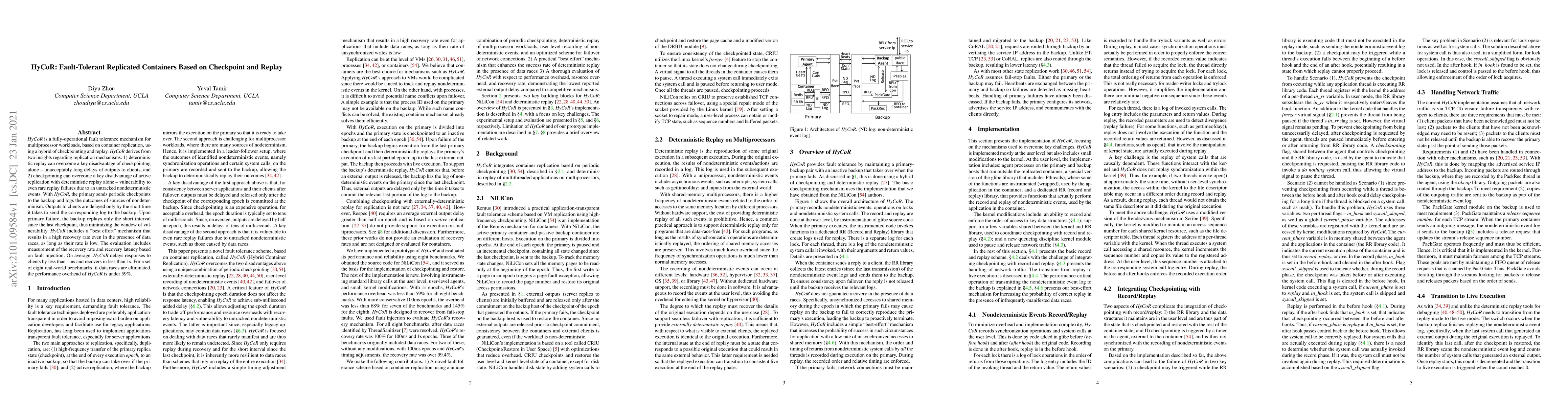 Thumbnail for HyCoR: Fault-Tolerant Replicated Containers Based on Checkpoint and
  Replay