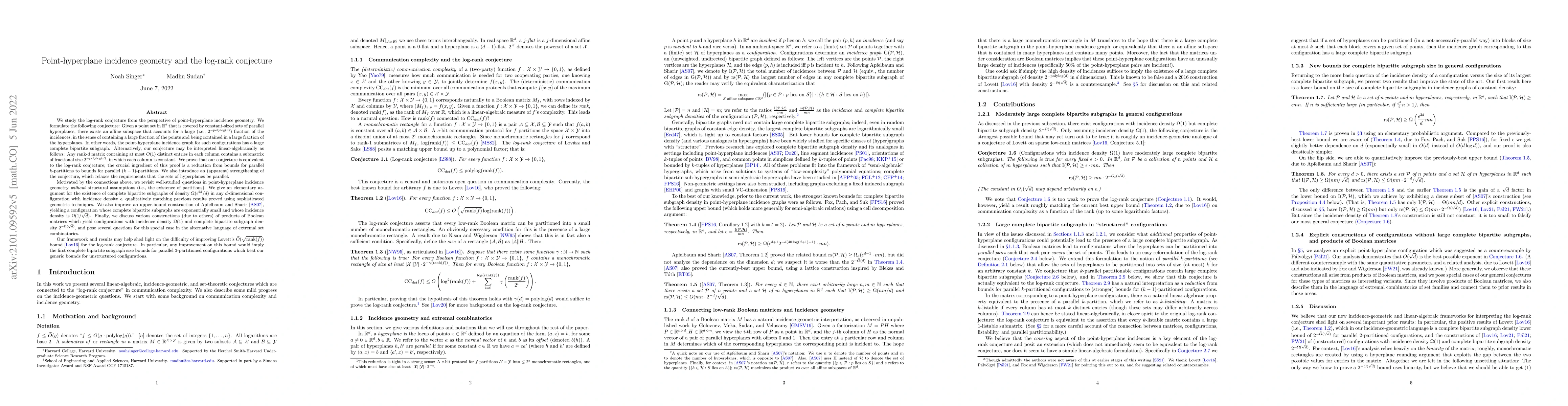 Thumbnail for Point-hyperplane incidence geometry and the log-rank conjecture