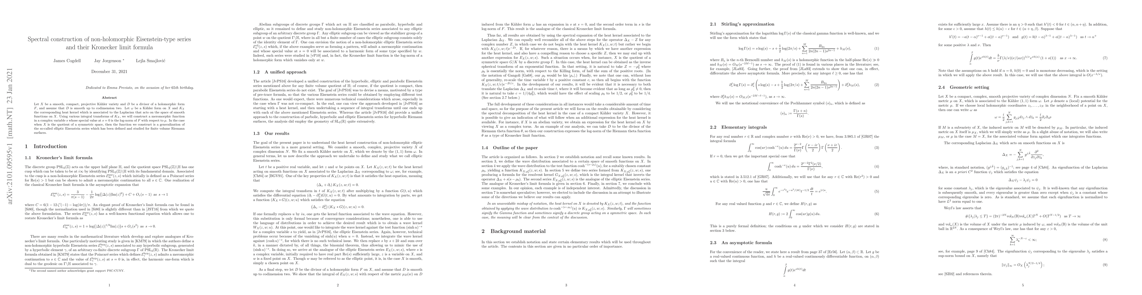 Thumbnail for Spectral construction of non-holomorphic Eisenstein-type series and
  their Kronecker limit formulas