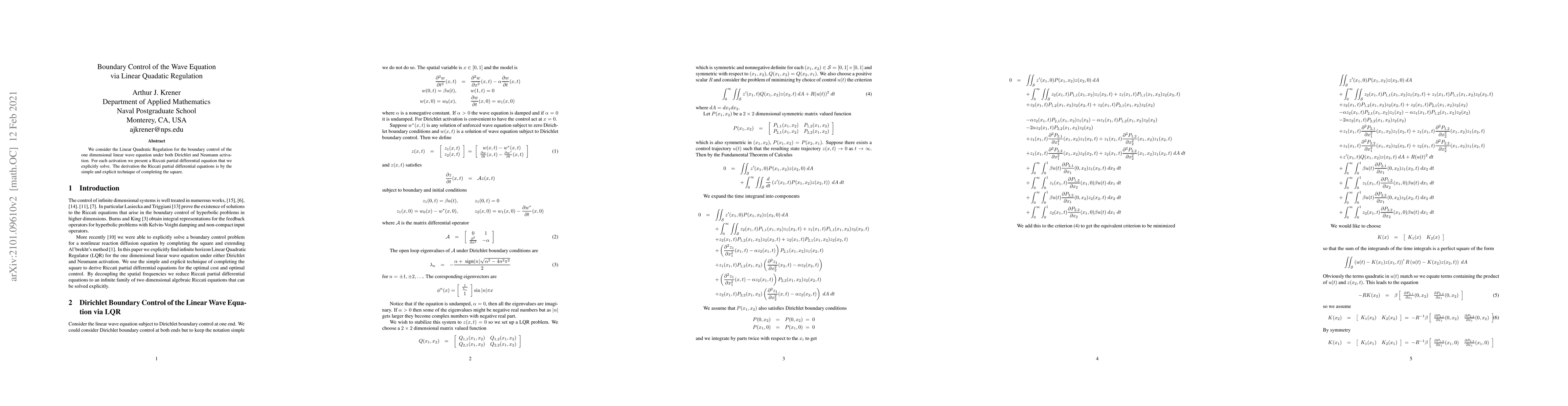 Thumbnail for Boundary Control of the Wave Equation via Linear Quadatic Regulation