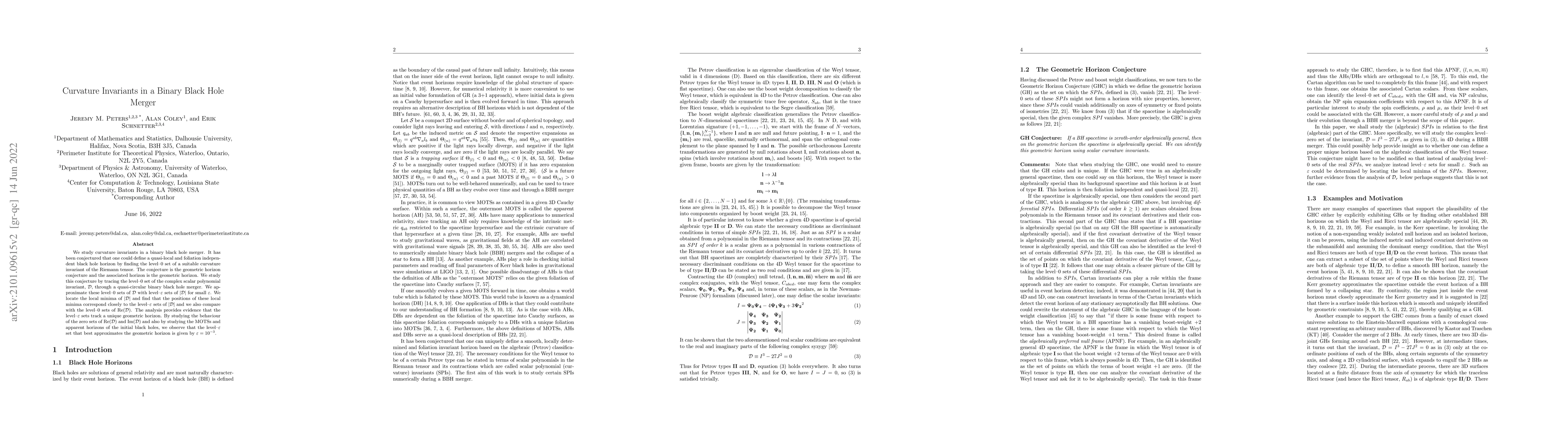 Thumbnail for Curvature Invariants and the Geometric Horizon Conjecture in a Binary
  Black Hole Merger