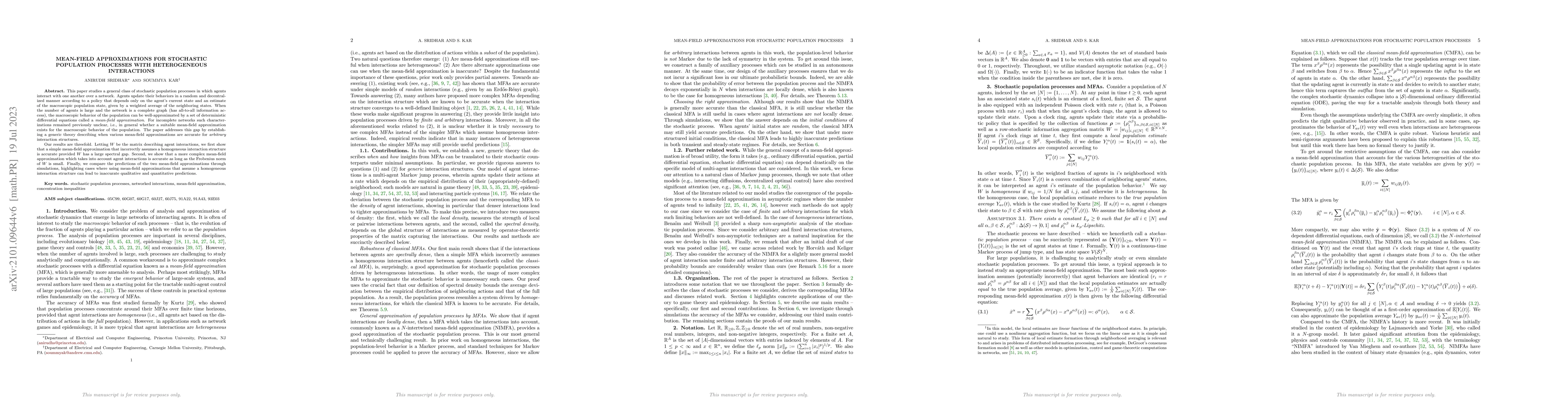 Thumbnail for Mean-field Approximations for Stochastic Population Processes with
  Heterogeneous Interactions