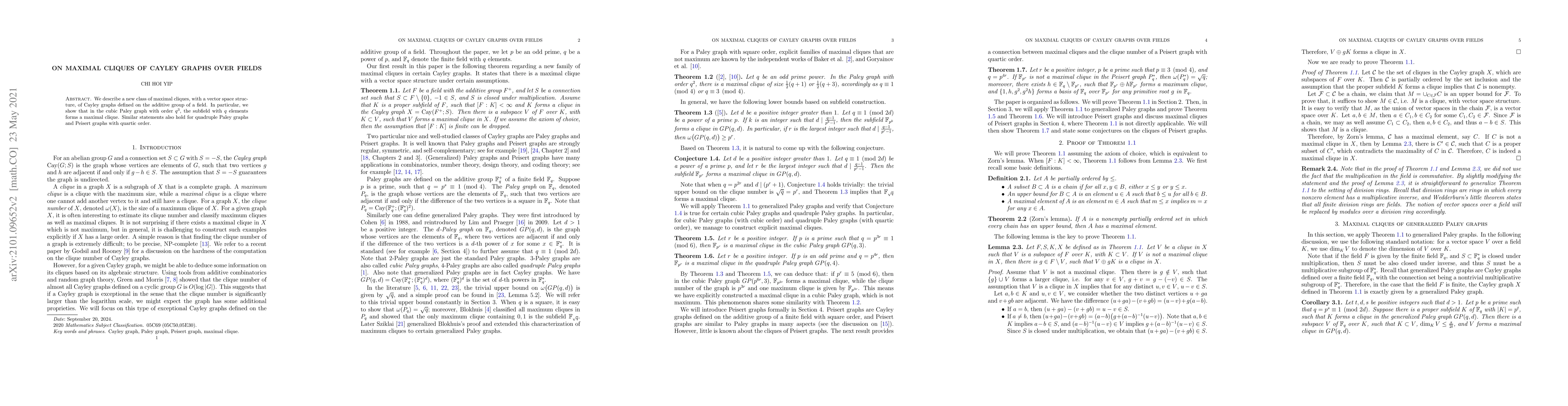 Thumbnail for On maximal cliques of Cayley graphs over fields