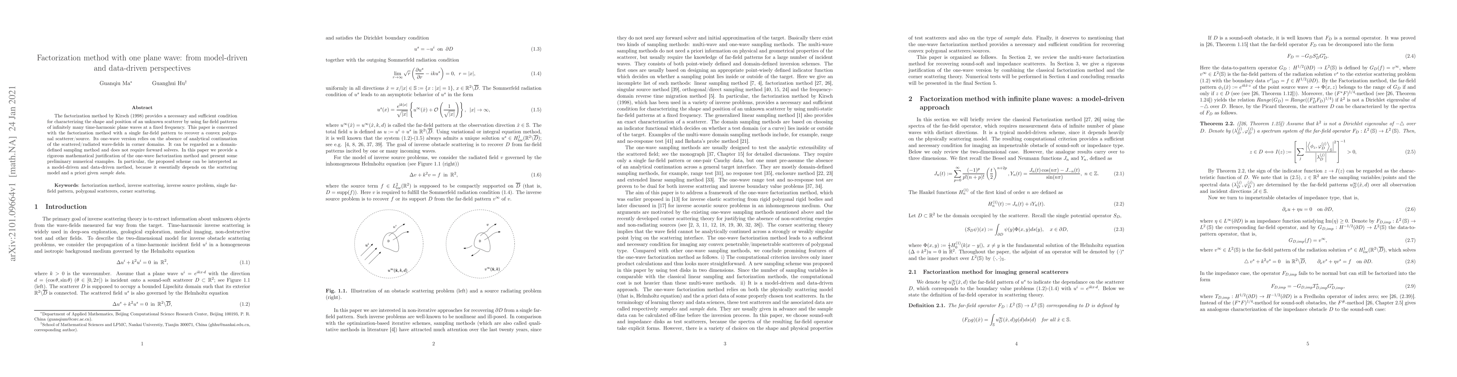 Thumbnail for Factorization method with one plane wave: from model-driven and
  data-driven perspectives