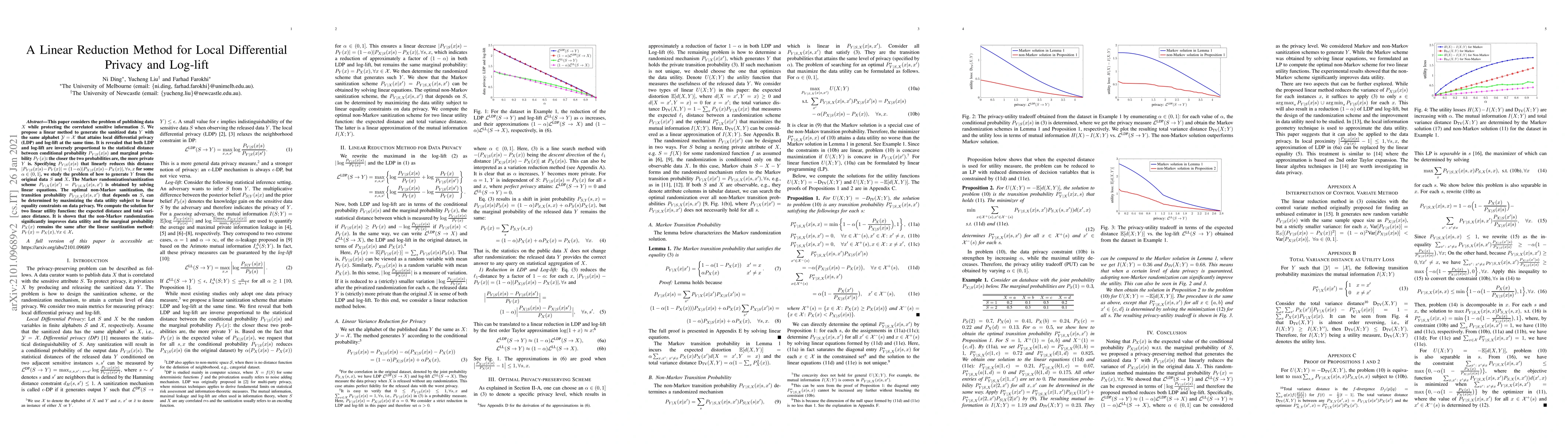 Thumbnail for A Linear Reduction Method for Local Differential Privacy and Log-lift