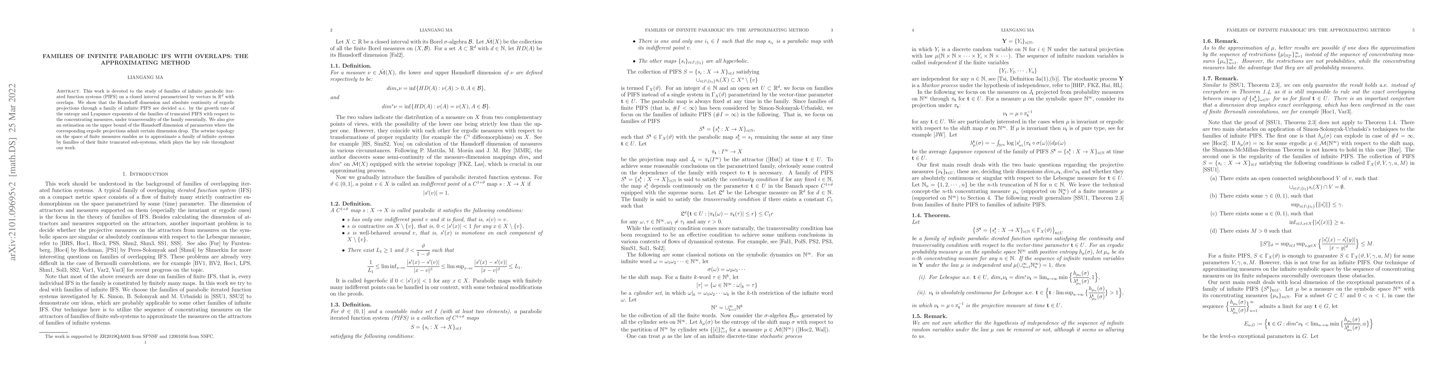 Thumbnail for Families of infinite parabolic IFS with overlaps: the approximating
  method