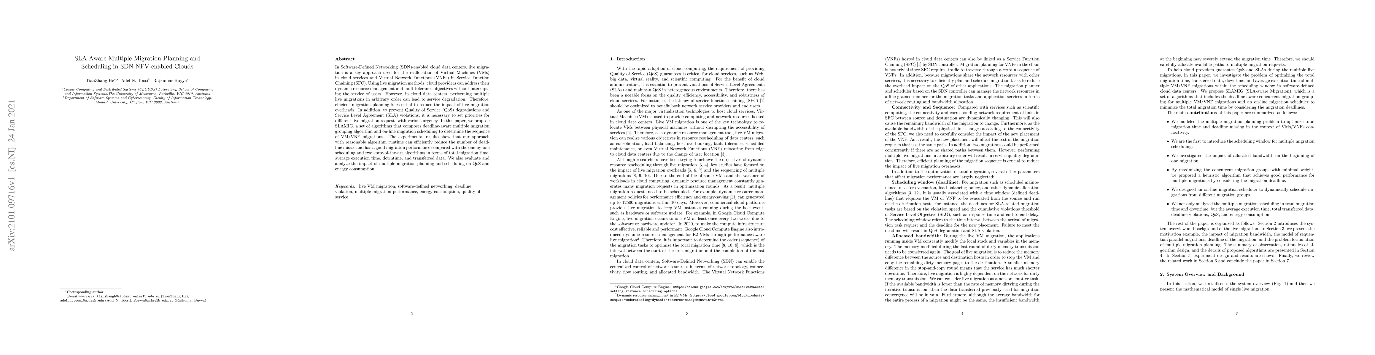 Thumbnail for SLA-Aware Multiple Migration Planning and Scheduling in SDN-NFV-enabled
  Clouds