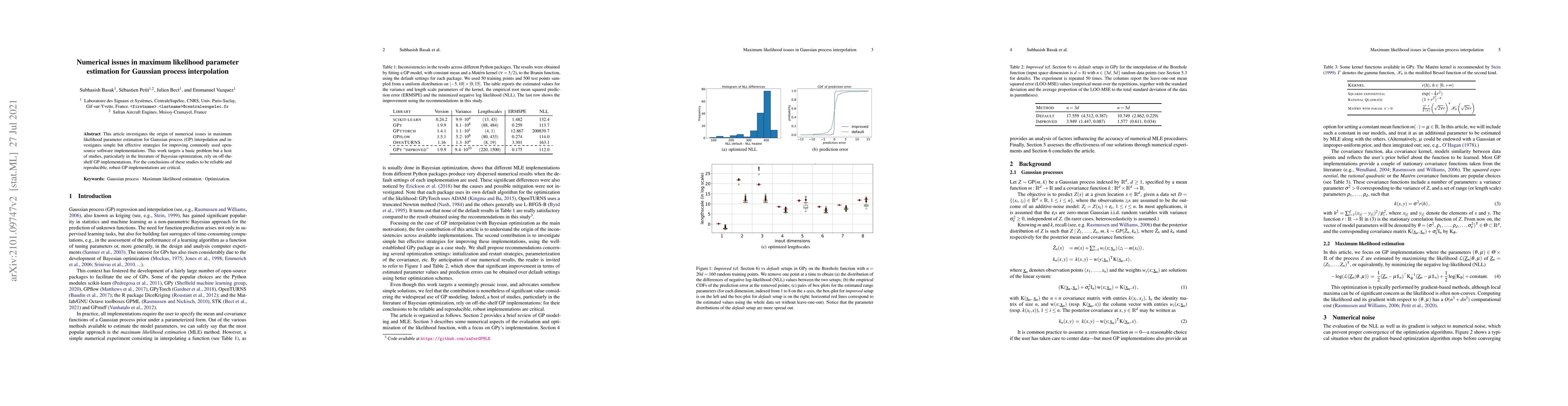 Thumbnail for Numerical issues in maximum likelihood parameter estimation for Gaussian
  process interpolation