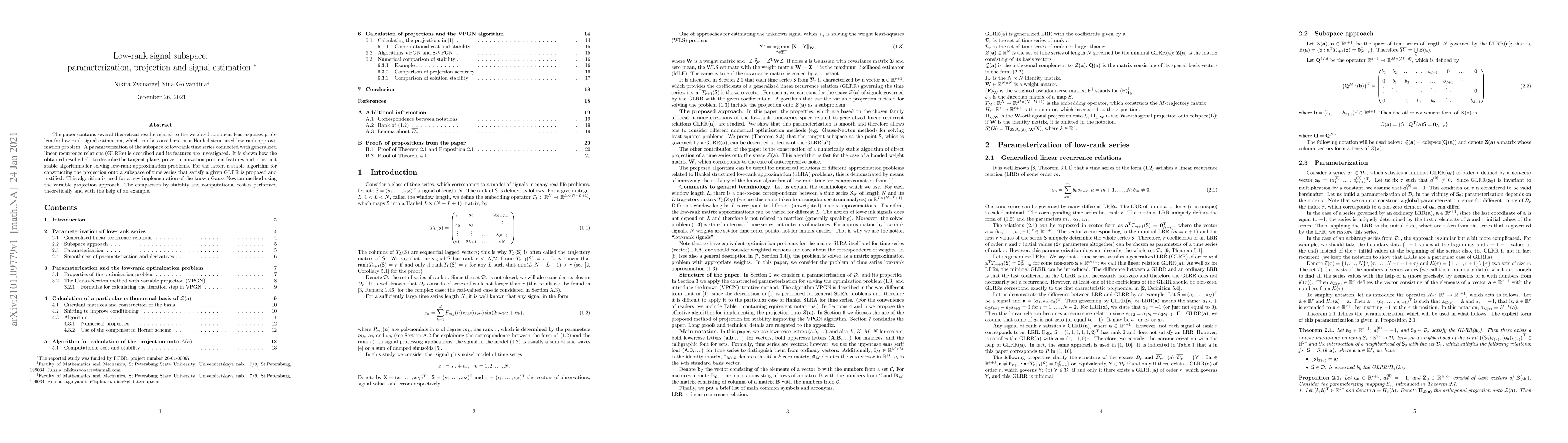 Thumbnail for Low-rank signal subspace: parameterization, projection and signal
  estimation