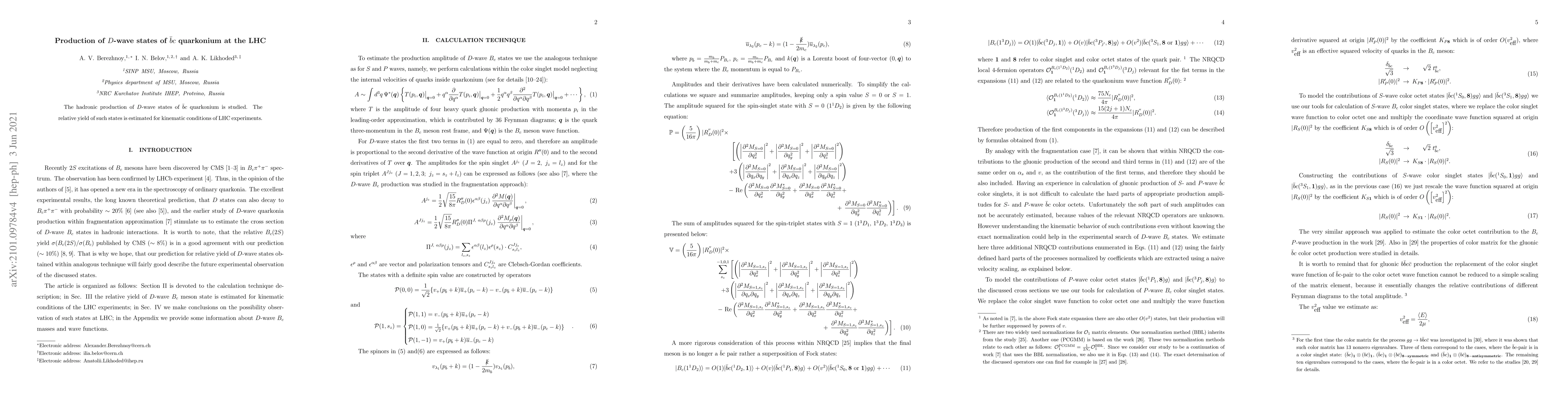 Thumbnail for Production of $D$-wave states of $\bar b c$ quarkonium at the LHC