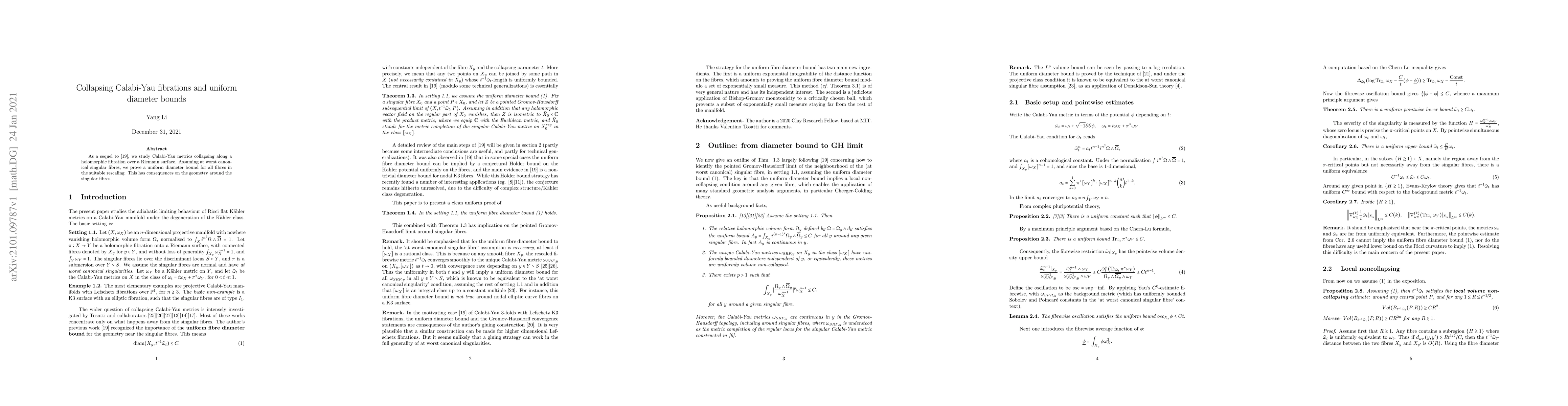 Thumbnail for Collapsing Calabi-Yau fibrations and uniform diameter bounds