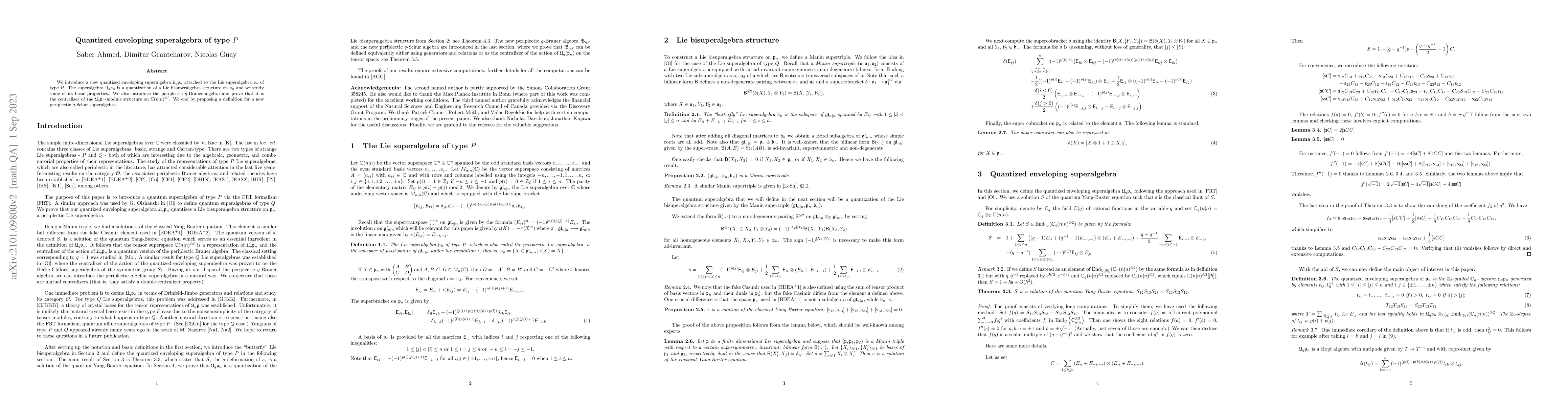 Thumbnail for Quantized enveloping superalgebra of type $P$