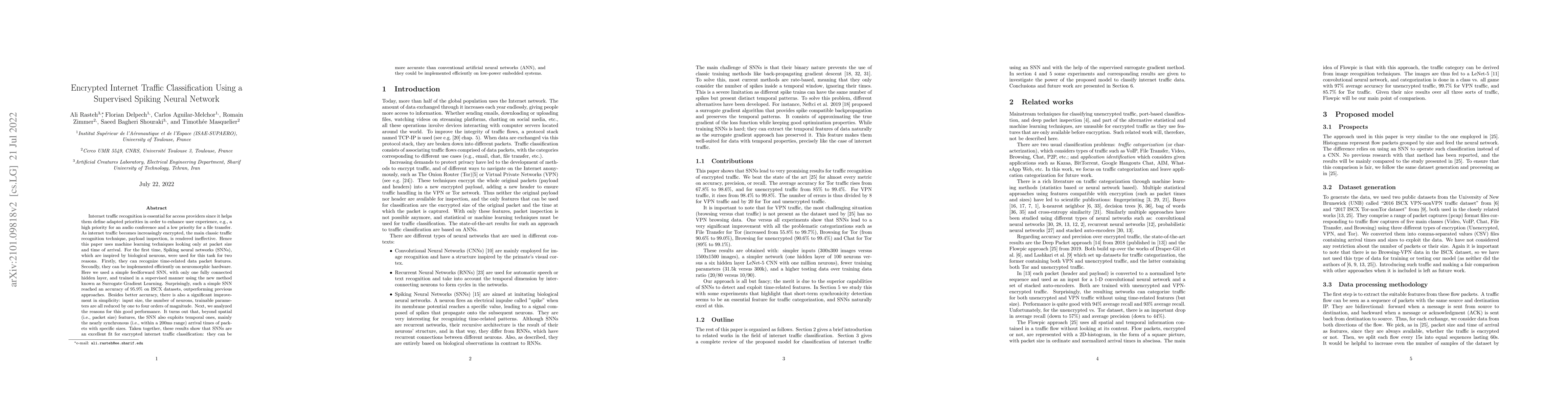 Thumbnail for Encrypted Internet traffic classification using a supervised Spiking
  Neural Network