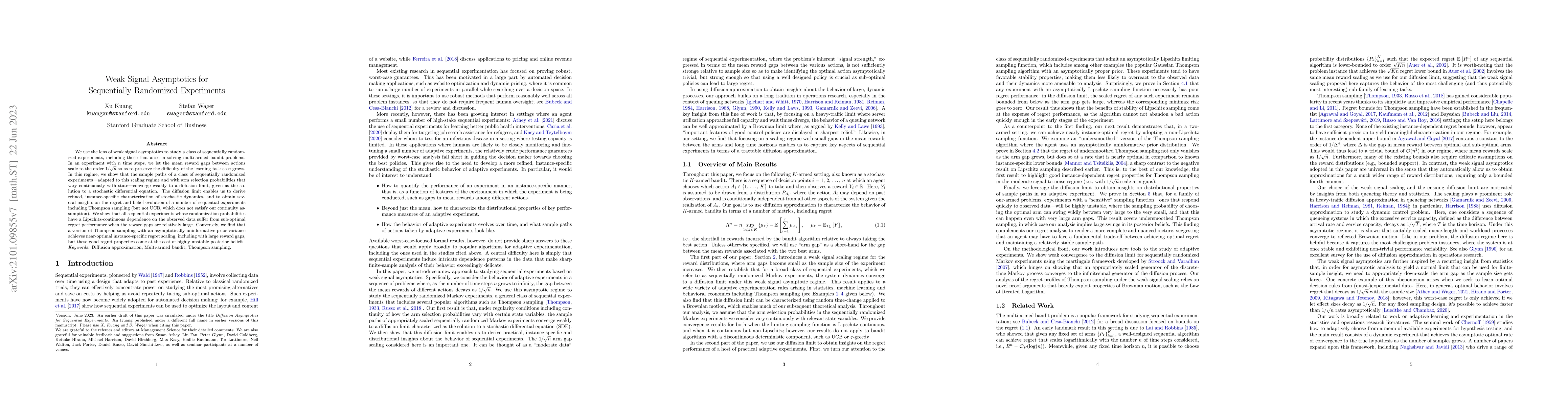 Thumbnail for Weak Signal Asymptotics for Sequentially Randomized Experiments