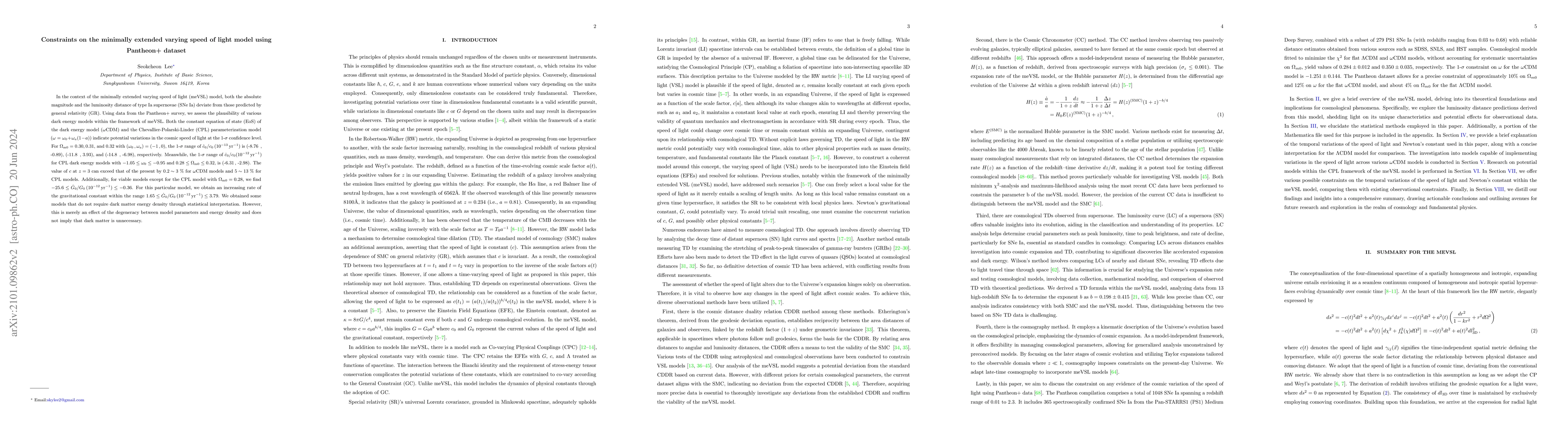 Thumbnail for Constraints on the minimally extended varying speed of light model using
  the Pantheon+ dataset
