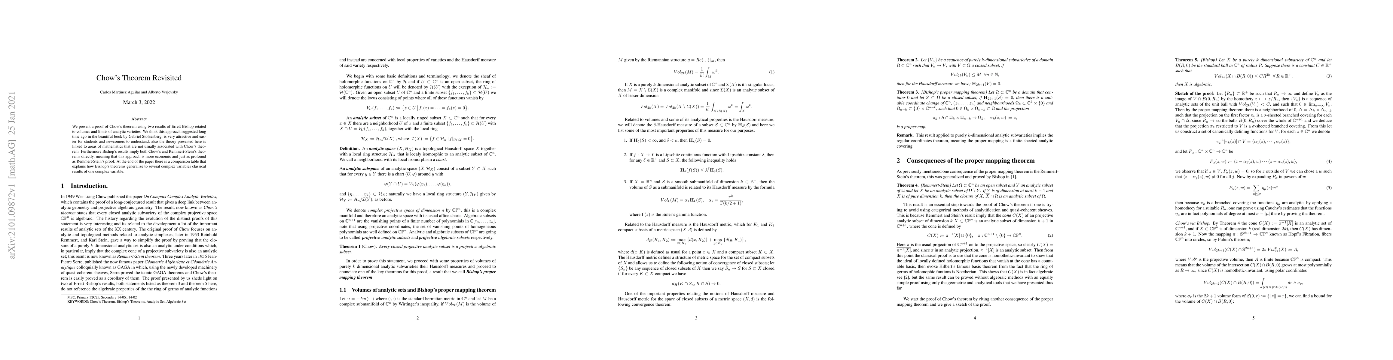 Thumbnail for Chow's Theorem Revisited