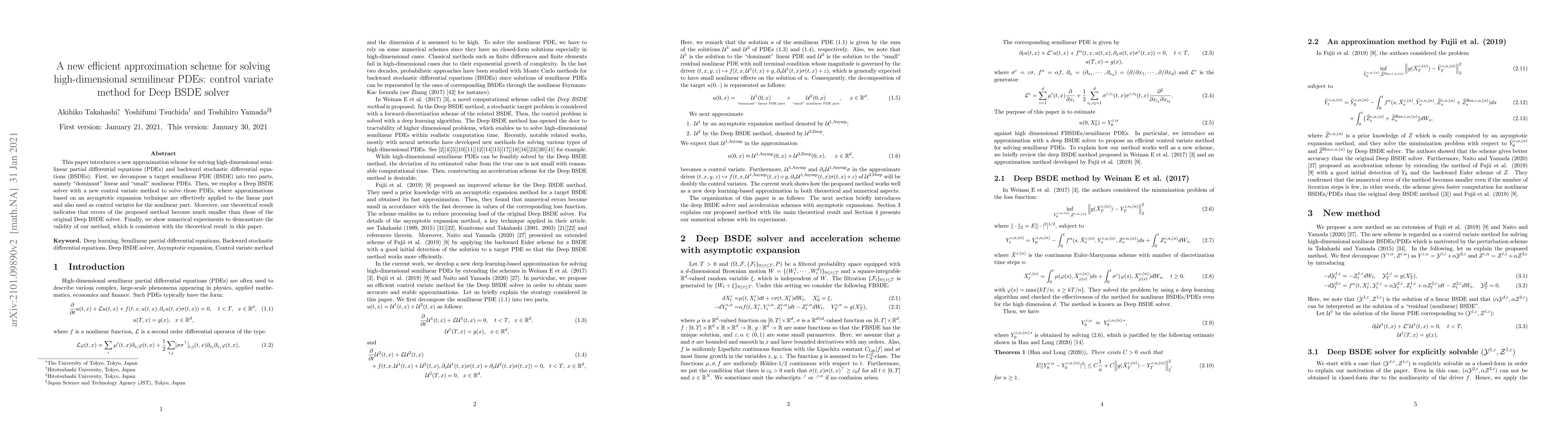 Thumbnail for A new efficient approximation scheme for solving high-dimensional
  semilinear PDEs: control variate method for Deep BSDE solver