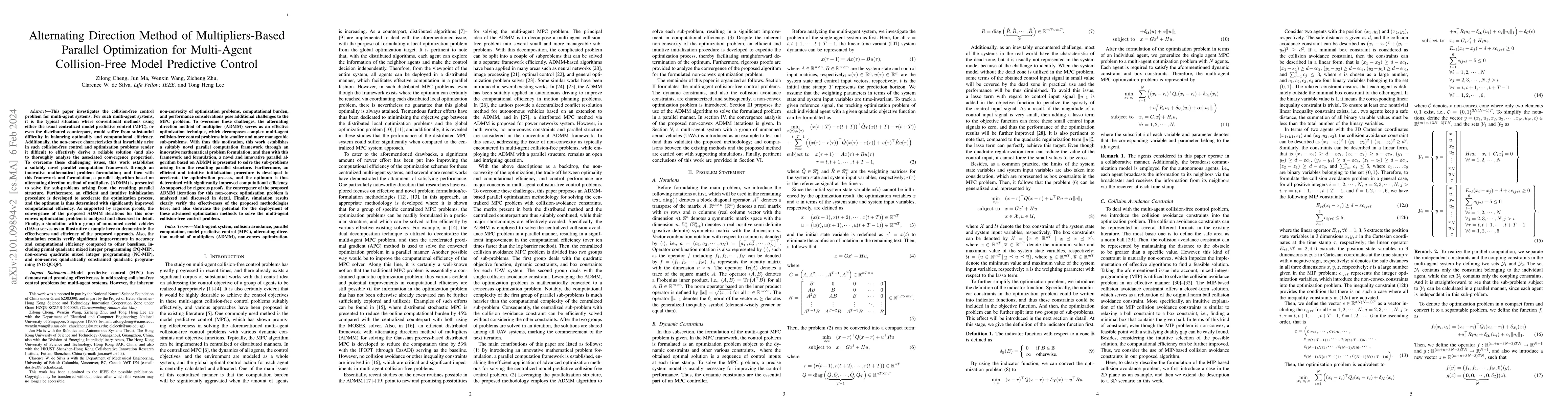 Thumbnail for Alternating Direction Method of Multipliers-Based Parallel Optimization
  for Multi-Agent Collision-Free Model Predictive Control
