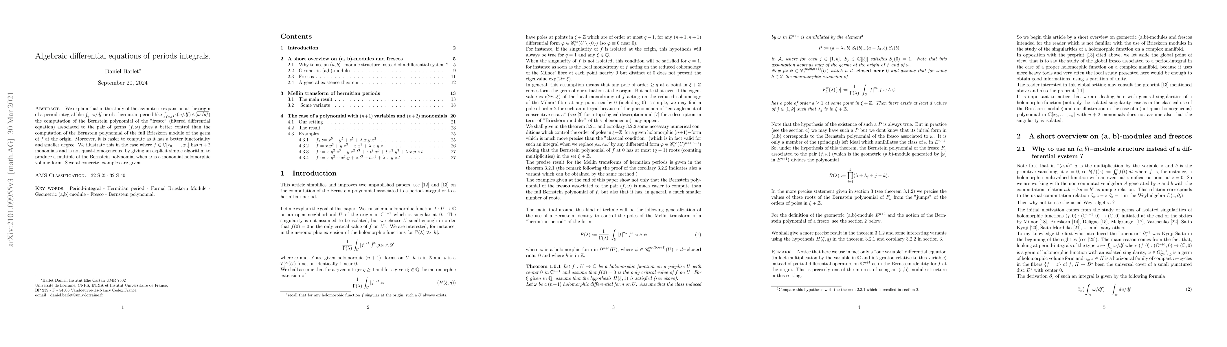 Thumbnail for Algebraic differential equations of periods integrals
