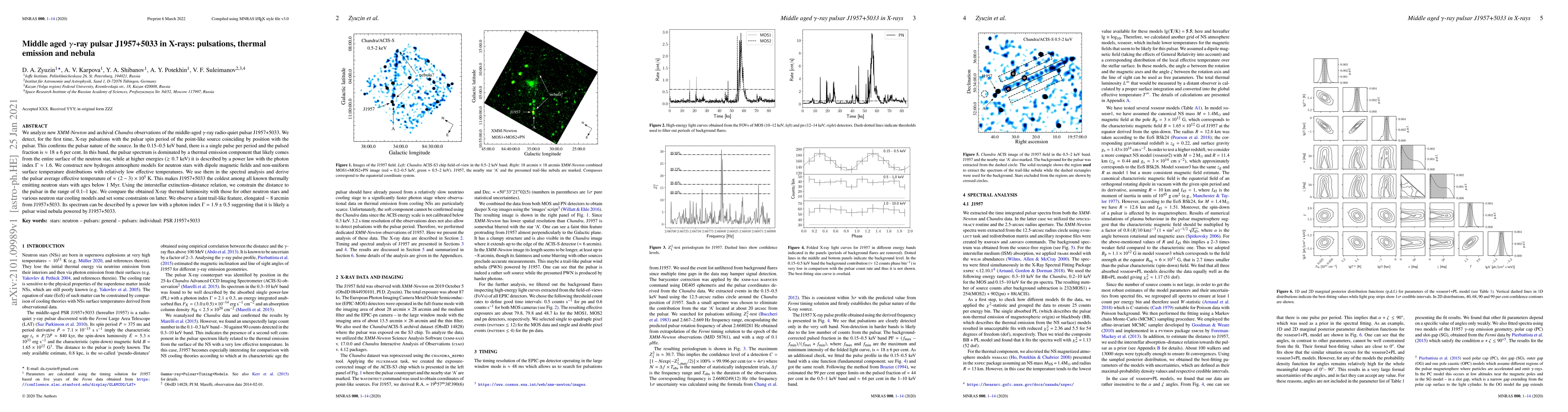 Thumbnail for Middle aged $\gamma$-ray pulsar J1957+5033 in X-rays: pulsations,
  thermal emission and nebula