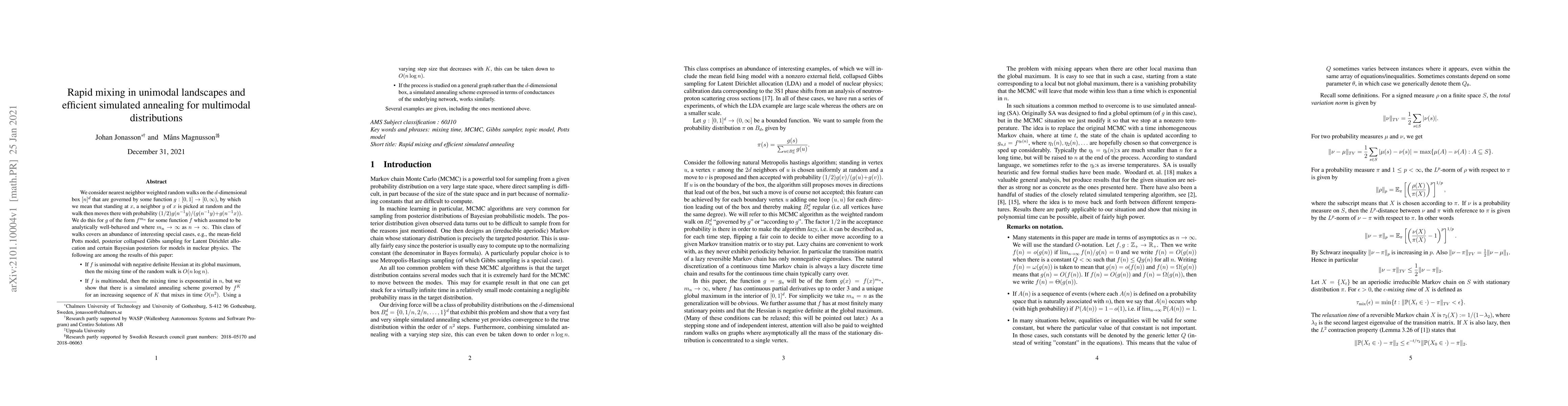 Thumbnail for Rapid mixing in unimodal landscapes and efficient simulatedannealing for
  multimodal distributions