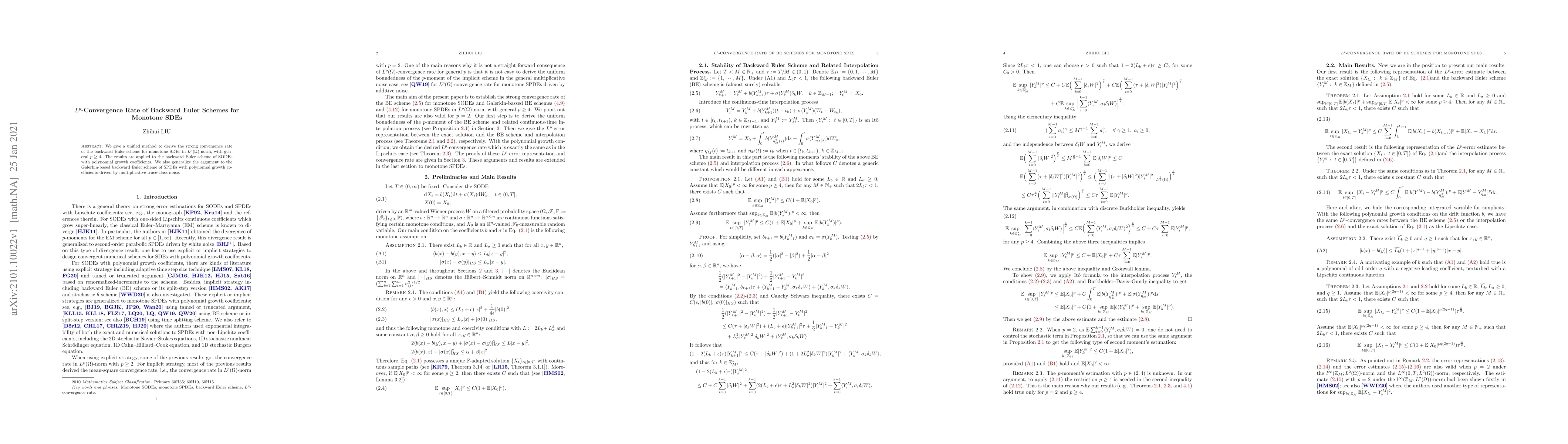 Thumbnail for $L^p$-Convergence Rate of Backward Euler Schemes for Monotone SDEs