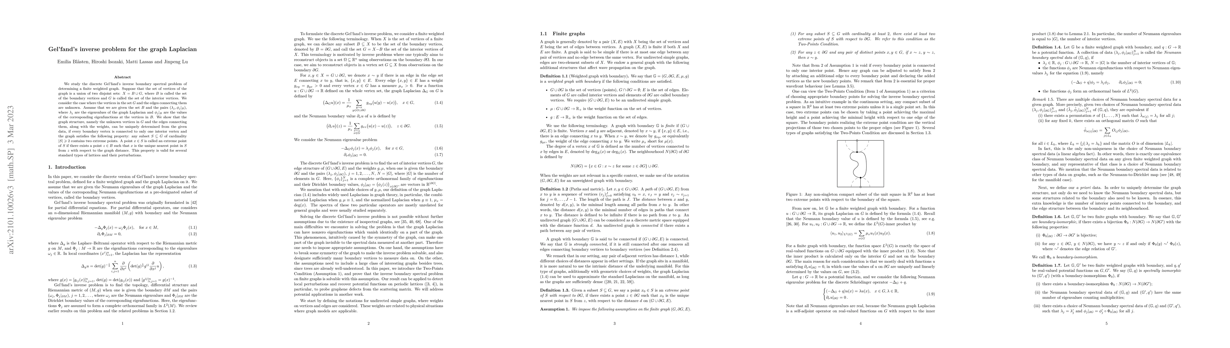 Thumbnail for Gel'fand's inverse problem for the graph Laplacian