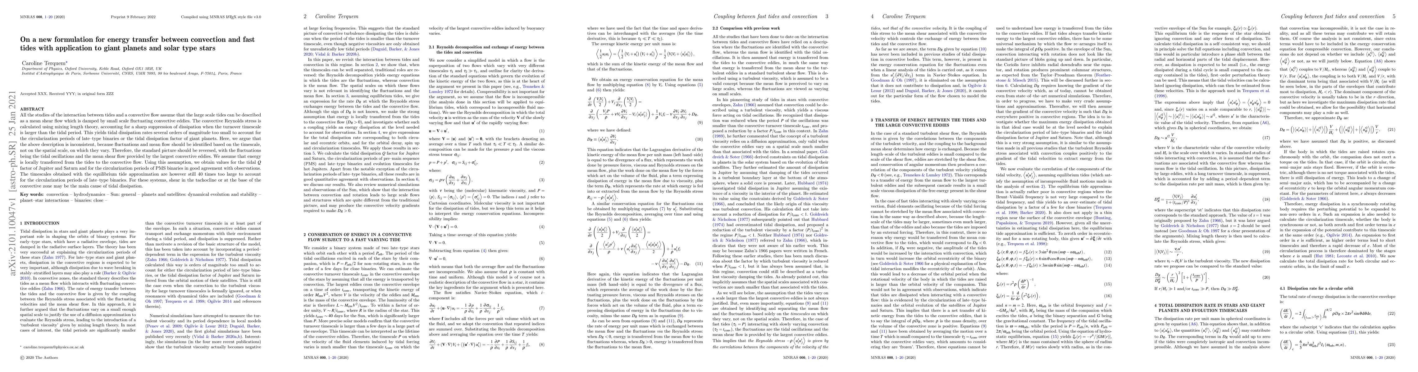 Thumbnail for On a new formulation for energy transfer between convection and fast
  tides with application to giant planets and solar type stars