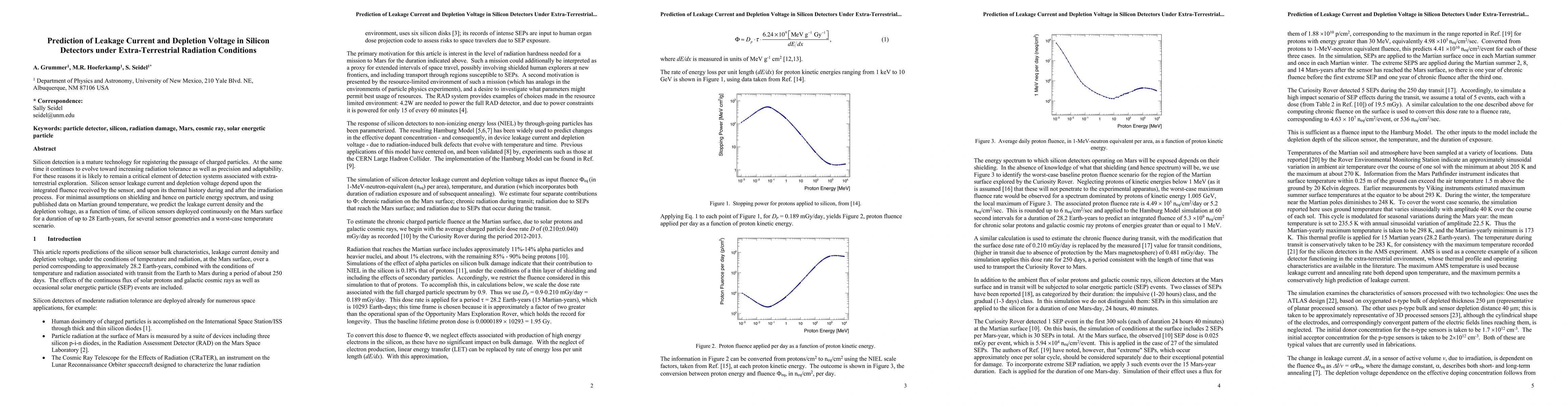 Thumbnail for Prediction of Leakage Current and Depletion Voltage in Silicon Detectors
  under Extra-Terrestrial Radiation Conditions