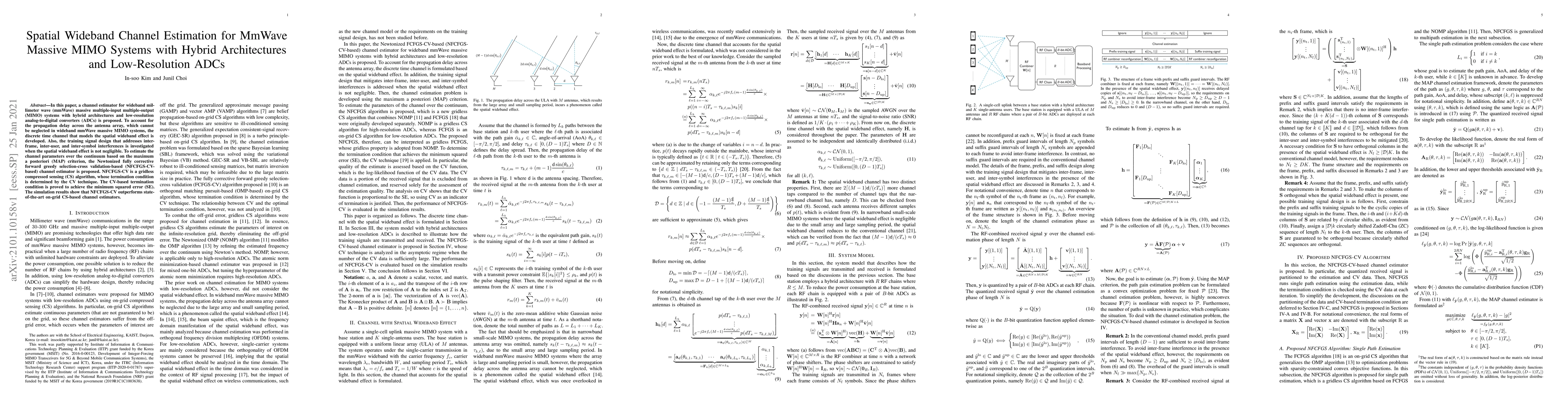 Thumbnail for Spatial Wideband Channel Estimation for MmWave Massive MIMO Systems with
  Hybrid Architectures and Low-Resolution ADCs