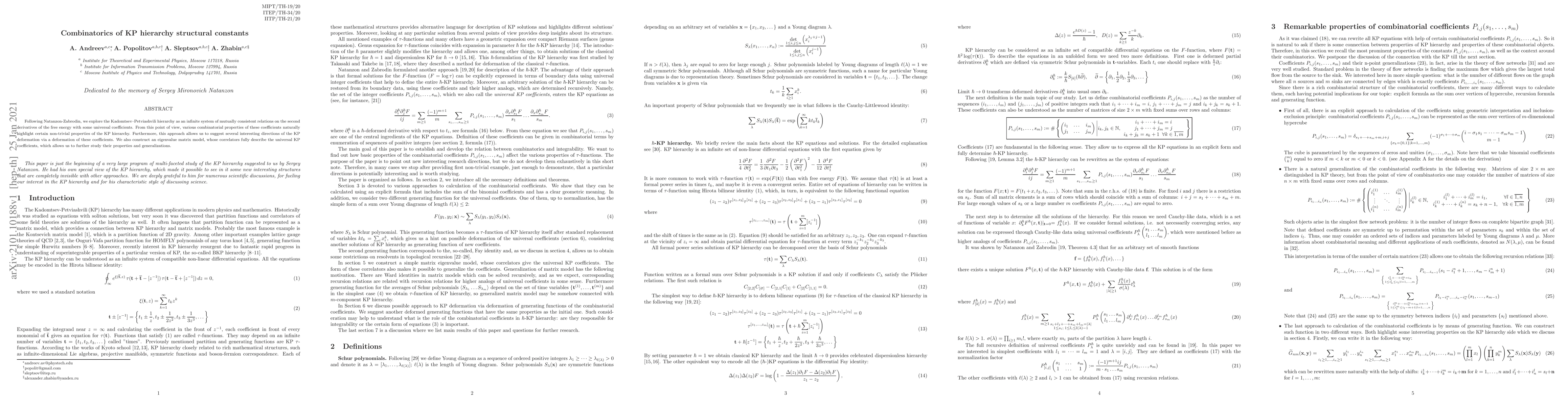 Thumbnail for Combinatorics of KP hierarchy structural constants