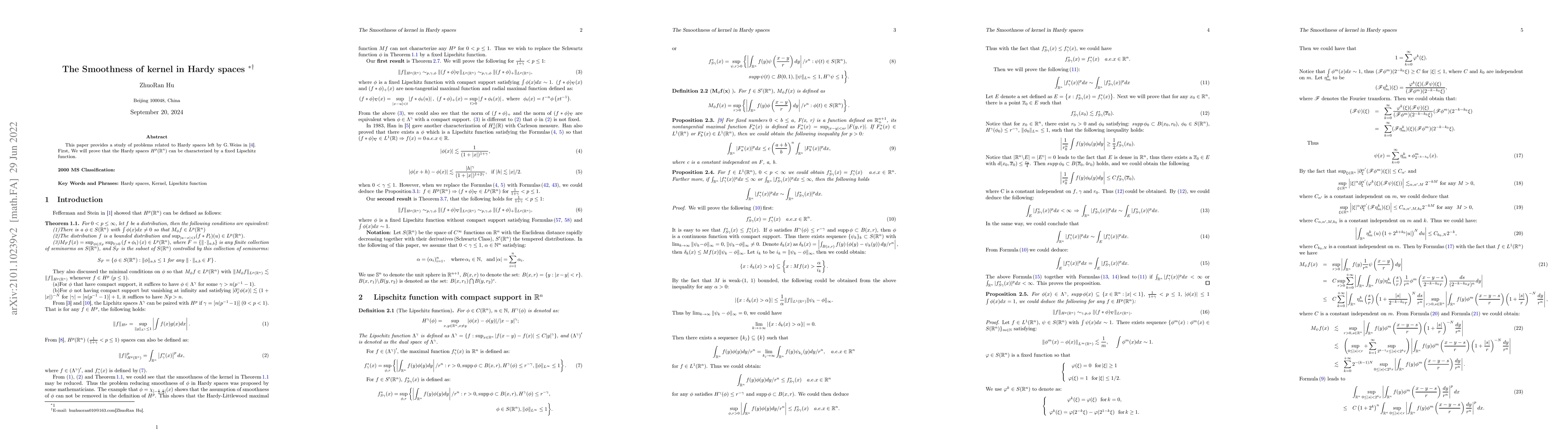 Thumbnail for The Smoothness of kernel in Hardy spaces