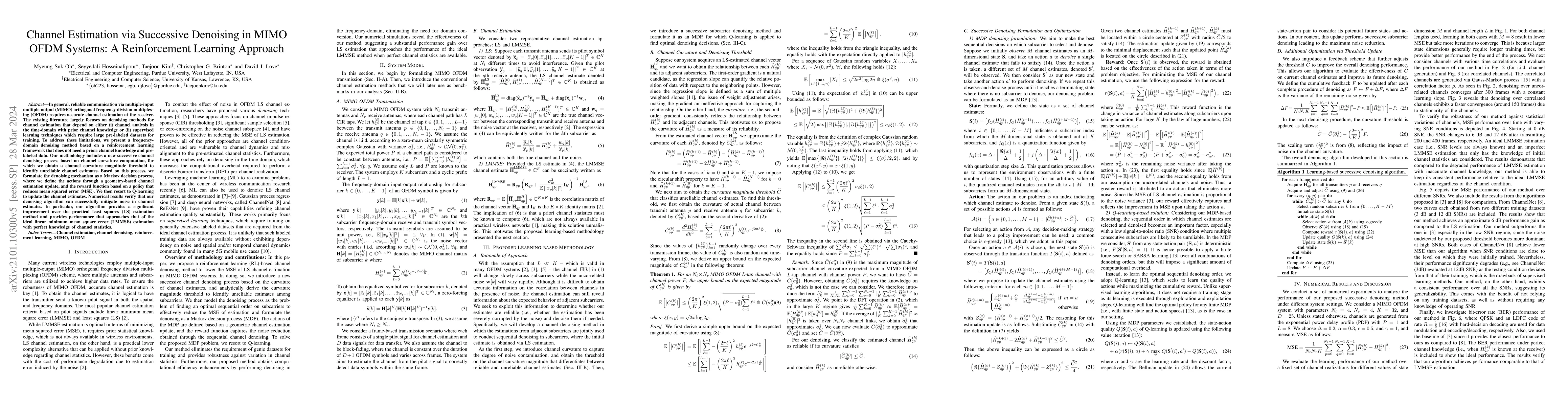 Thumbnail for Channel Estimation via Successive Denoising in MIMO OFDM Systems: A
  Reinforcement Learning Approach