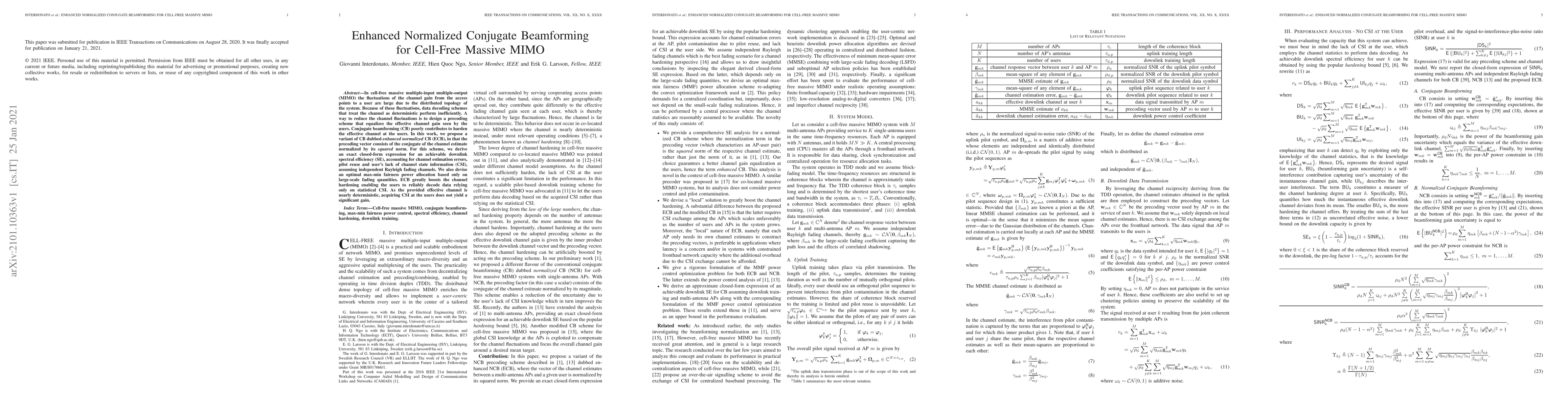 Thumbnail for Enhanced Normalized Conjugate Beamforming for Cell-Free Massive MIMO