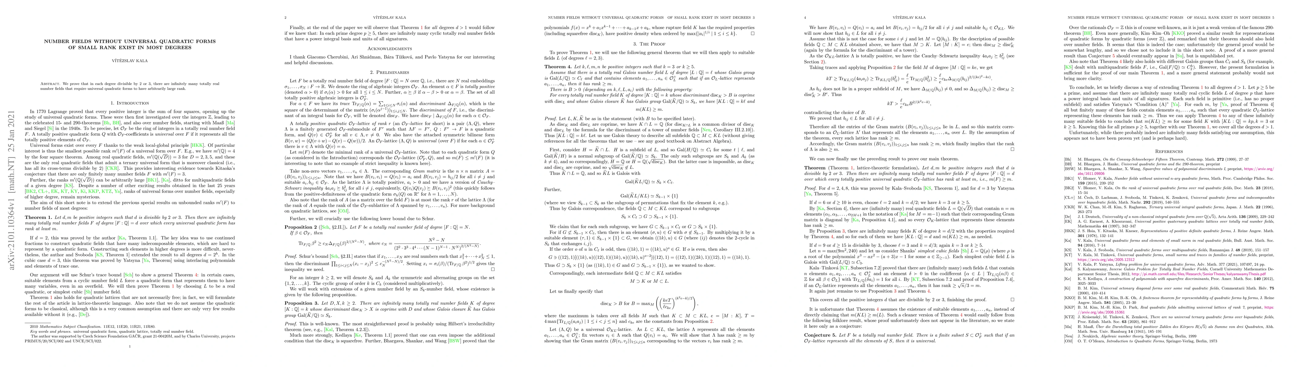 Thumbnail for Number fields without universal quadratic forms of small rank exist in
  most degrees