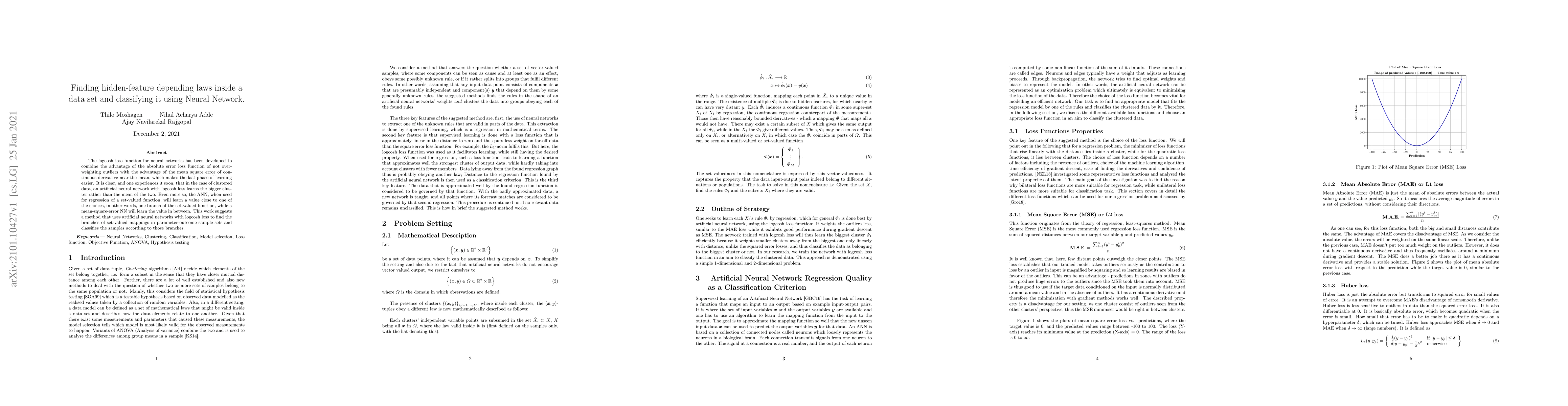 Thumbnail for Finding hidden-feature depending laws inside a data set and classifying
  it using Neural Network