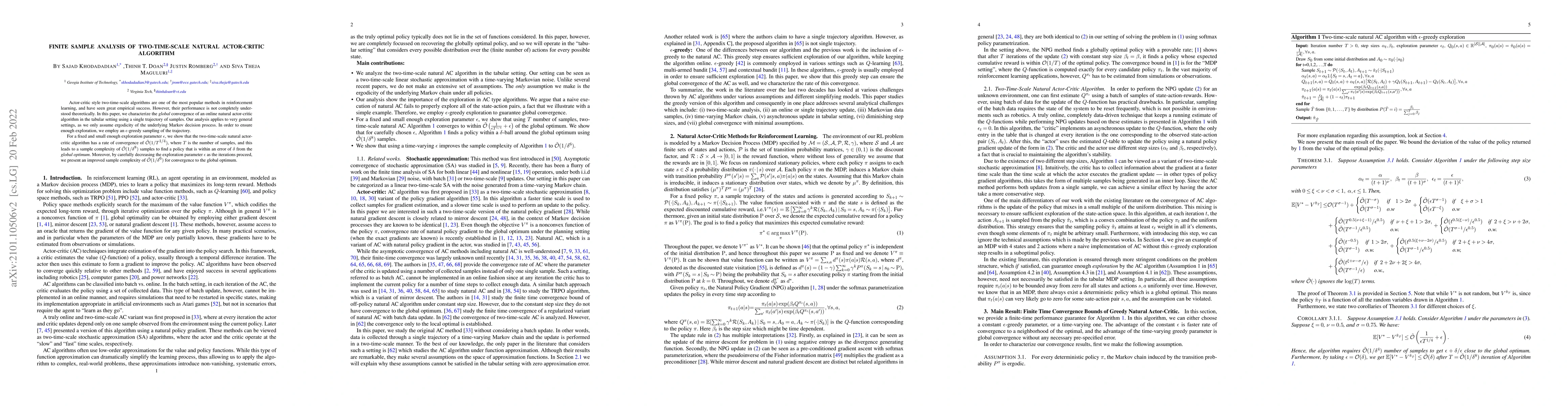 Thumbnail for Finite Sample Analysis of Two-Time-Scale Natural Actor-Critic Algorithm