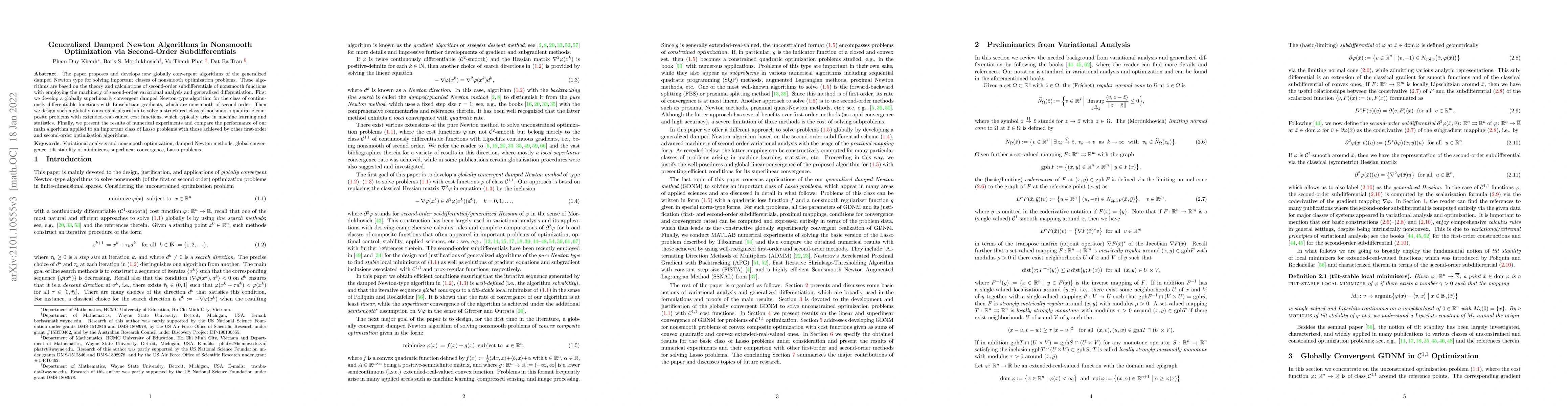 Thumbnail for Generalized Damped Newton Algorithms in Nonsmooth Optimization via
  Second-Order Subdifferentials
