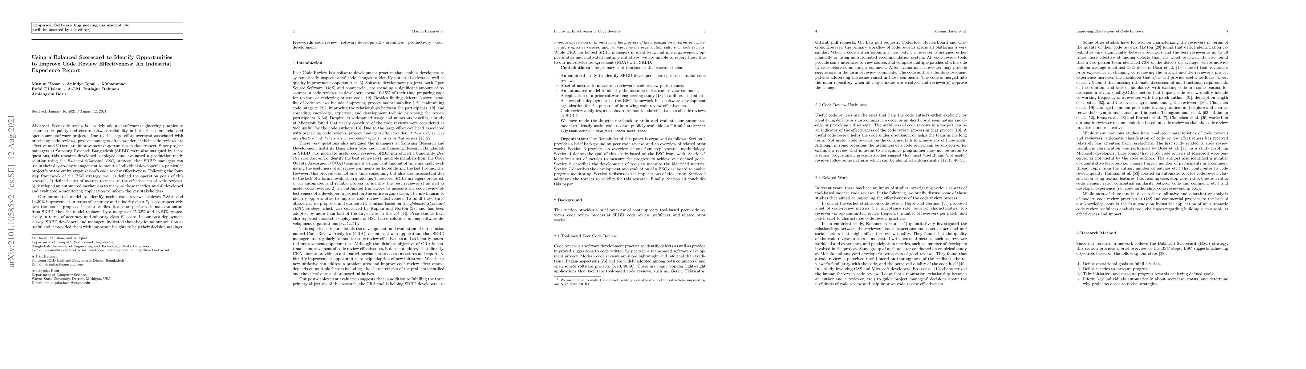 Thumbnail for Using a Balanced Scorecard to Identify Opportunities to Improve Code
  Review Effectiveness: An Industrial Experience Report