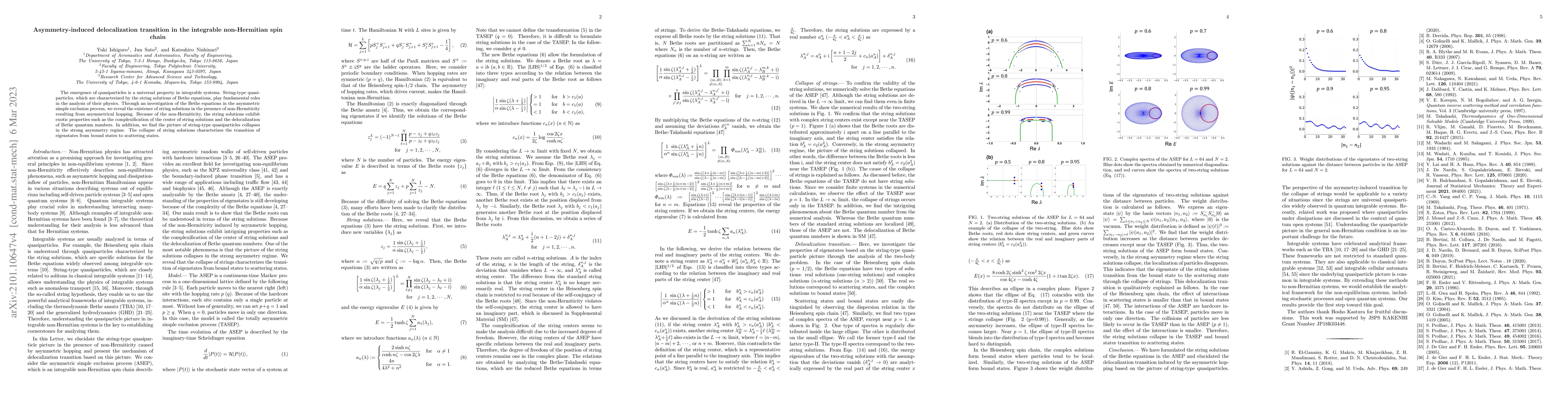Thumbnail for Asymmetry-induced delocalization transition in the integrable
  non-Hermitian spin chain