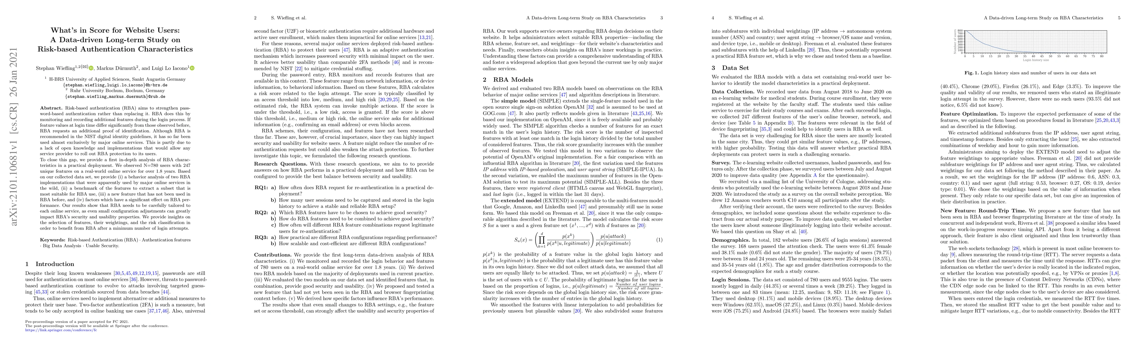 Thumbnail for What's in Score for Website Users: A Data-driven Long-term Study on
  Risk-based Authentication Characteristics