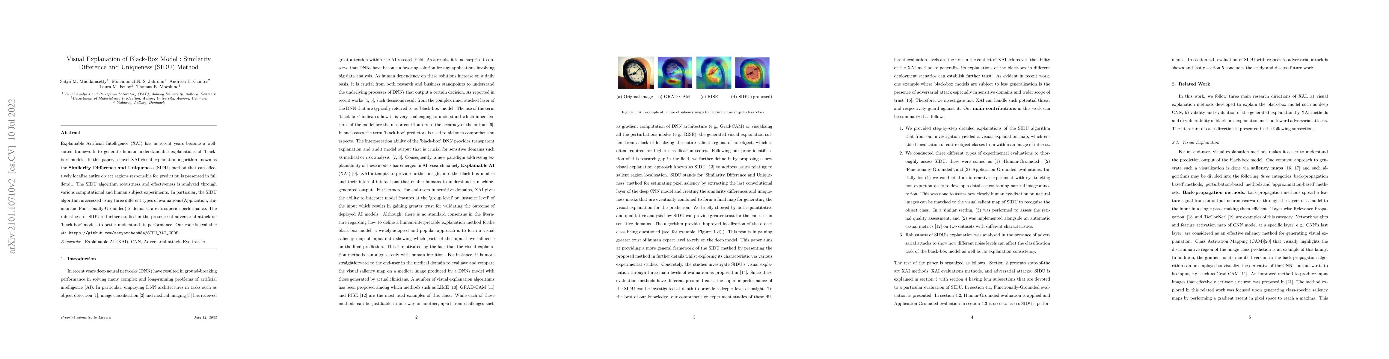 Thumbnail for Visual explanation of black-box model: Similarity Difference and
  Uniqueness (SIDU) method