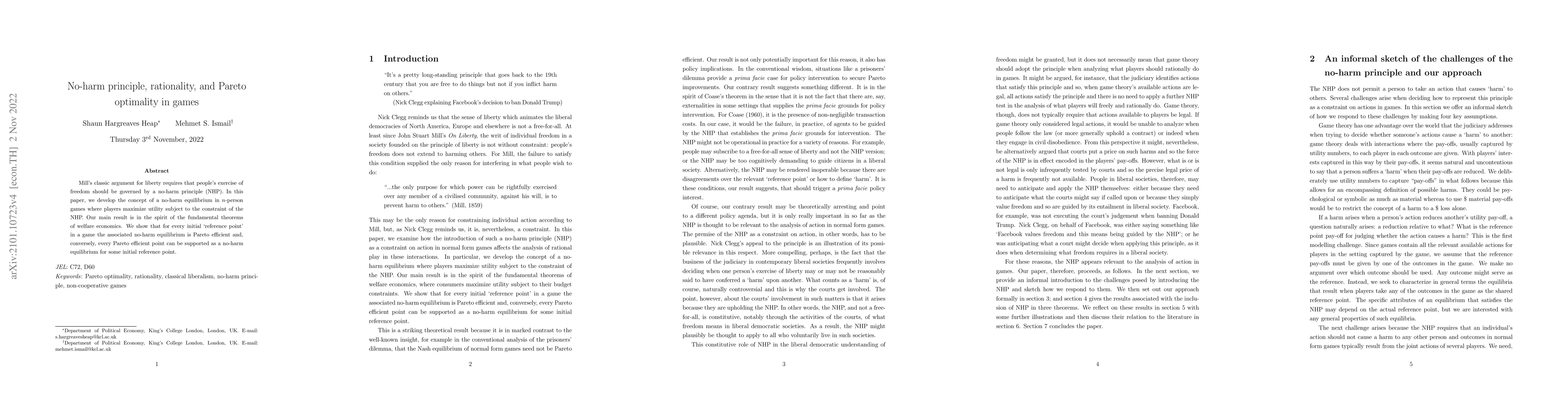 Thumbnail for No-harm principle, rationality, and Pareto optimality in games