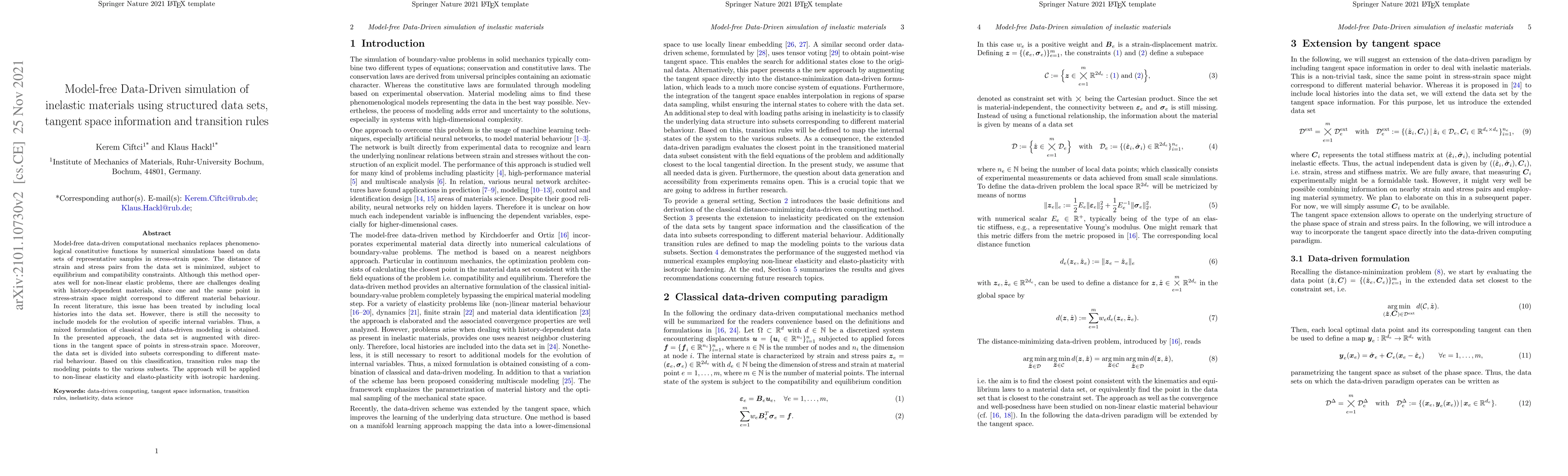Thumbnail for Model-free Data-Driven simulation of inelastic materials using
  structured data sets, tangent space information and transition rules
