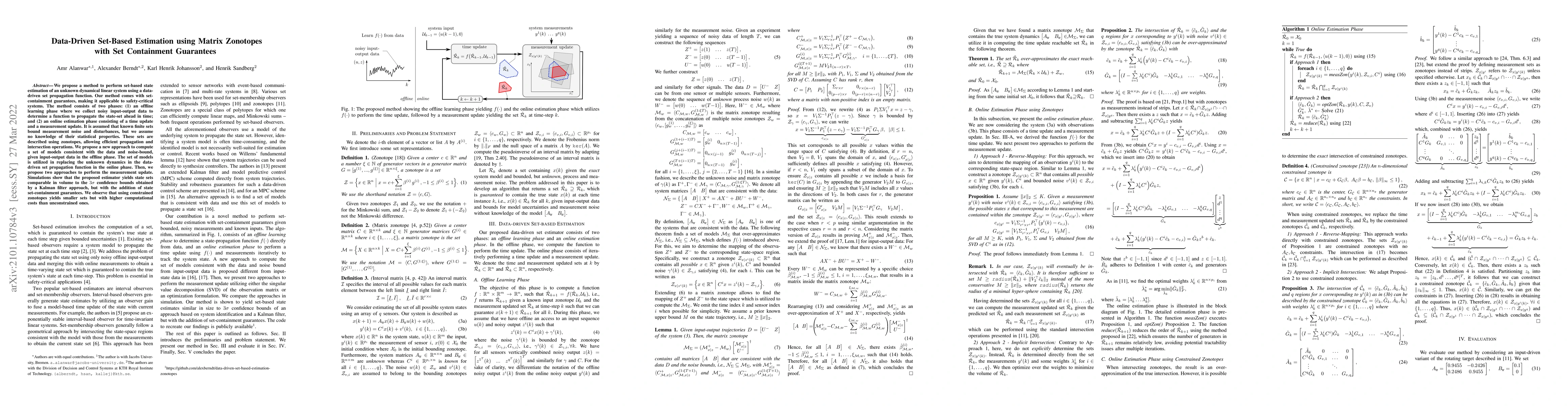 Thumbnail for Data-Driven Set-Based Estimation using Matrix Zonotopes with Set
  Containment Guarantees