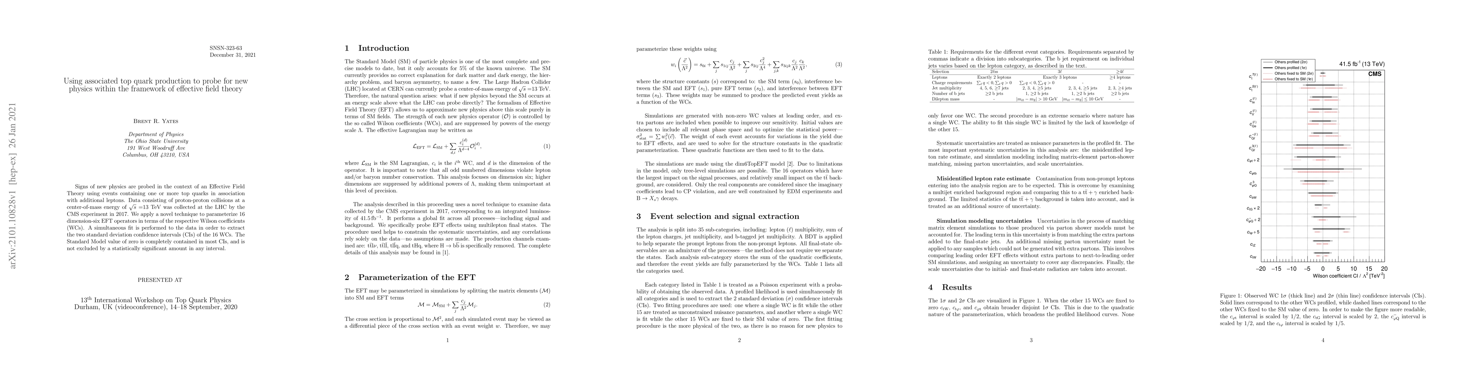 Thumbnail for Using associated top quark production to probe for new physics within
  the framework of effective field theory