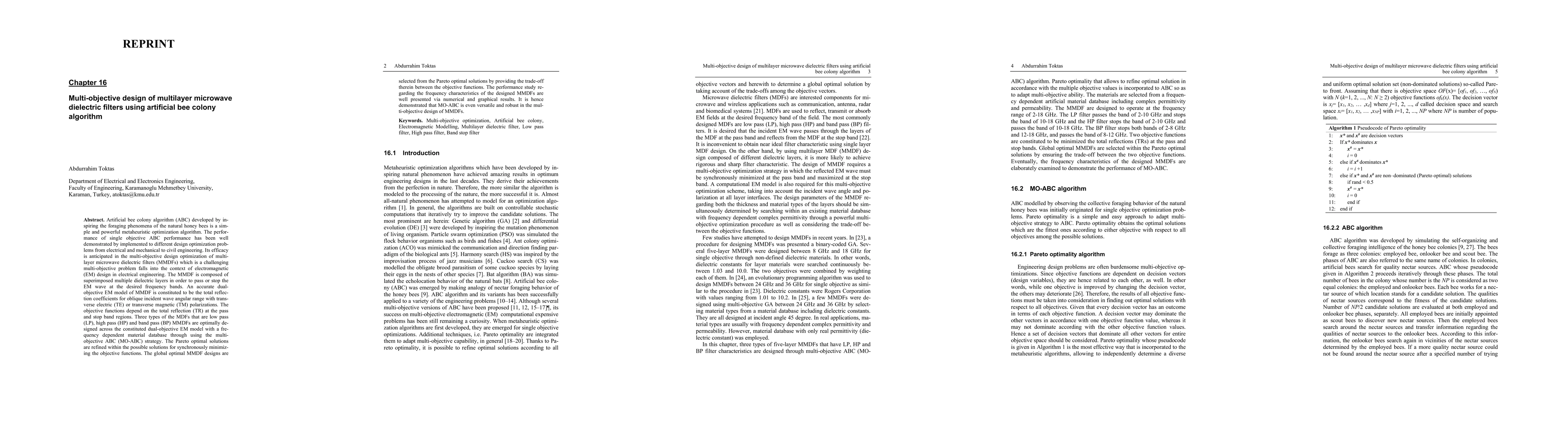 Thumbnail for Multi-objective design of multilayer microwave dielectric filters using
  artificial bee colony algorithm