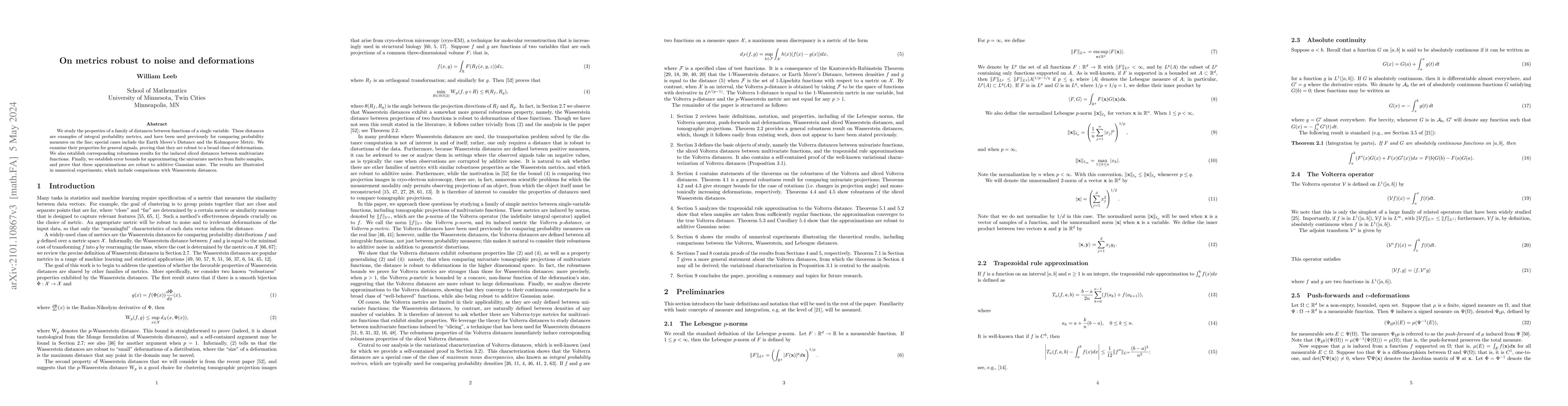 Thumbnail for On metrics robust to noise and deformations