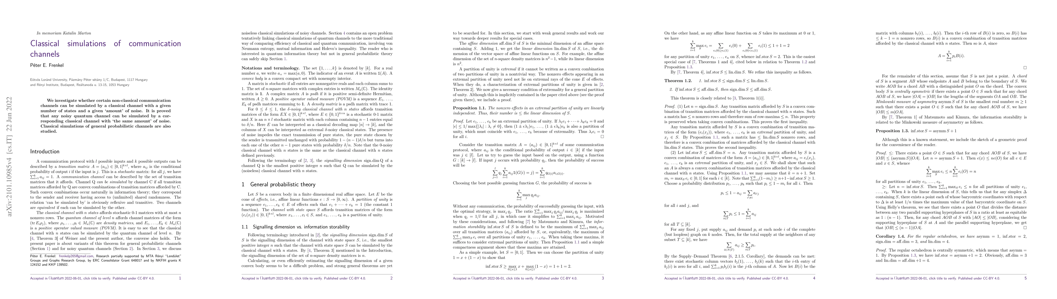 Thumbnail for Classical simulations of communication channels